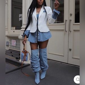 Elegant White Blazer with Denim Ensemble